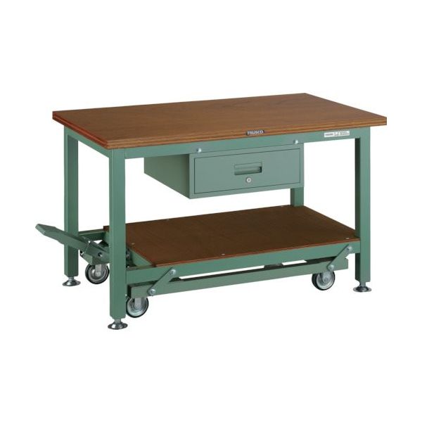 TRUSCO 重荷重作業台移動式(3000kg)TWC型 1200X750XH740 1段引出付 グリーン色 TWC-1200F1 1台（直送品）