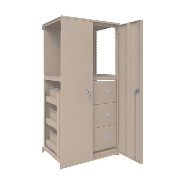 TRUSCO M2型軽中量棚棚 背板・扉付 W860XD600XH1800 HM型深型引出し3段付 連結 M2-6363-HM93-SDB（直送品）