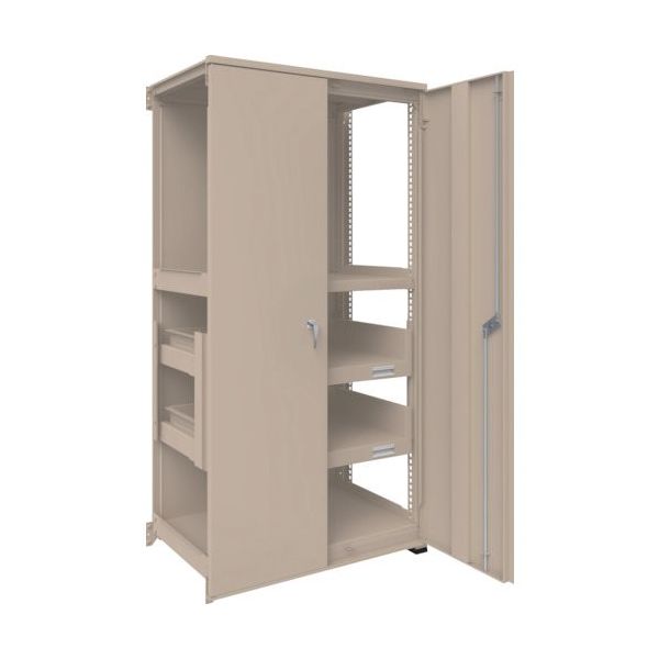 TRUSCO M3型中量棚 背板・扉付 W900XD595XH1800 HTM型スライド棚2段付 連結 M3-6363-HTM62-SDB（直送品）