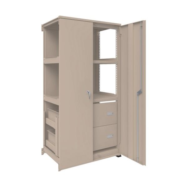 TRUSCO M3型中量棚 背板・扉付 W900XD595XH1800 HM型深型引出し2段付 連結 M3-6364-HM62-SDB 1台（直送品）