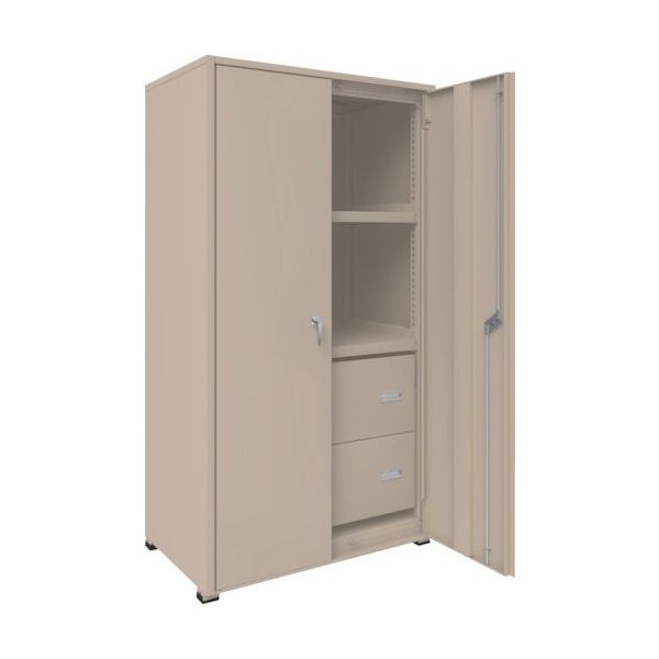 TRUSCO M3型中量棚 背板・側板・扉付 W900XD595 HM型深型引出し2段付 M3-6364-HM62-SGD 1台（直送品）