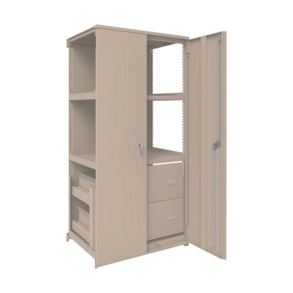 TRUSCO M2型軽中量棚棚 背板・扉付 W860XD600XH1800 HM型深型引出し2段付 連結 M2-6364-HM62-SDB（直送品）