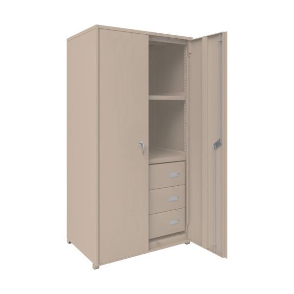 TRUSCO M2型軽中量棚棚 背板・側板・扉付 W860XD600 HM型浅型引出し3段付 M2-6364-HM63-SGD 1台（直送品）