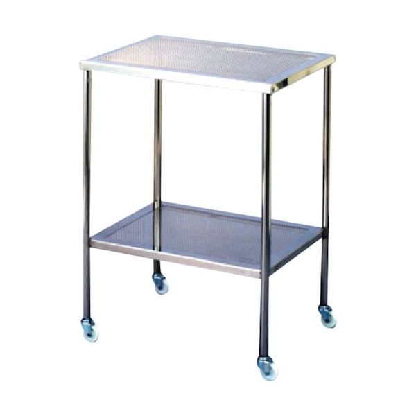 ステンレス(SUS304)パンチングワゴン 上下フラット 50パイ白ナイロンキャスター付き W600×D450×H800 5-1-668（直送品）