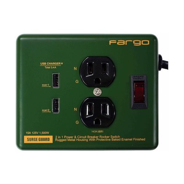 ファーゴ Fargo スチールタップ AC2個口 3.4A USB 2ポート オリーブ PT410OV 1セット(20個) 562-7205（直送品）