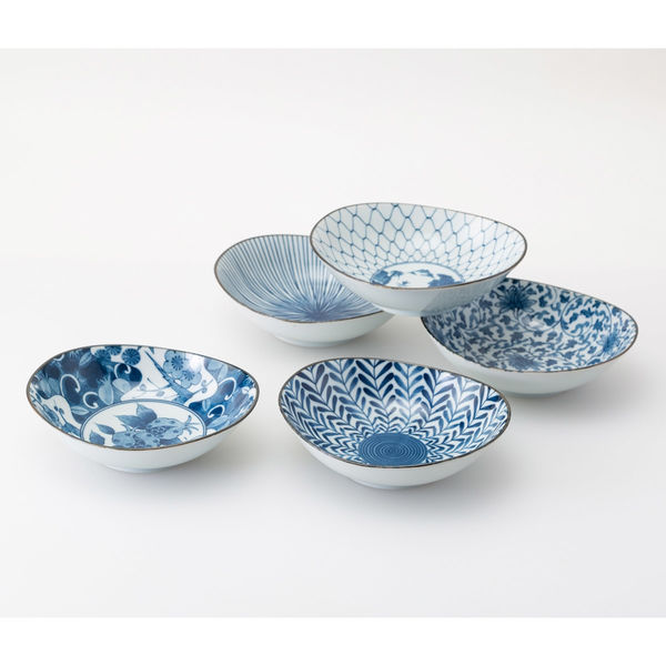 西海陶器 藍絵変り 楕円鉢揃(M) 31064 1セット（直送品） - アスクル