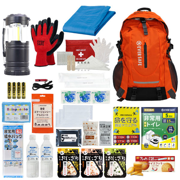 防災セット 1人用 オレンジ EVERSAFEリュック 非常用持ち出し袋