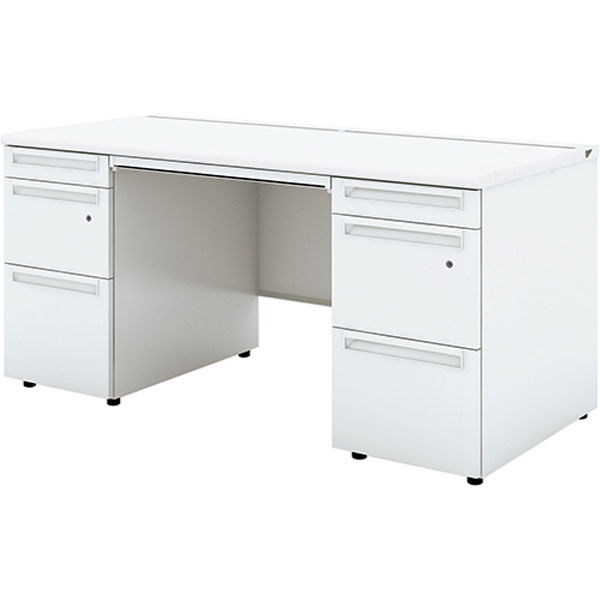 【組立設置込】プラス US-1S 両袖机 幅1500×奥行700×高さ720mm ホワイト UR-157DL-33 WS/W4 1台（直送品）