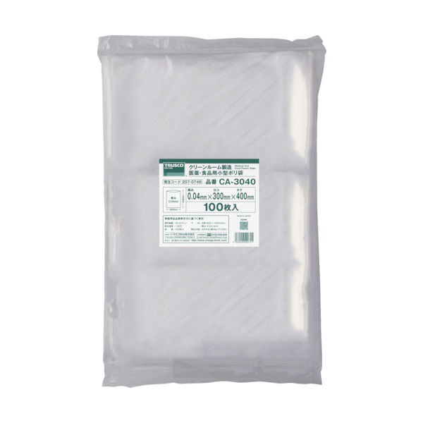 TRUSCO クリーンルーム製造 医薬・食品用小型ポリ袋 縦150X横100XT0.04 100枚入 透明 CA-1015 1袋(100枚)（直送品）