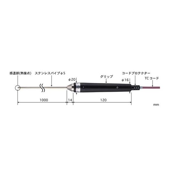 高精度 半固形物・液体一般用温度センサ φ5.0mmパイプ長1000mm BSMシリーズ BSM-51E-100-TC1-ASP 1本（直送品）