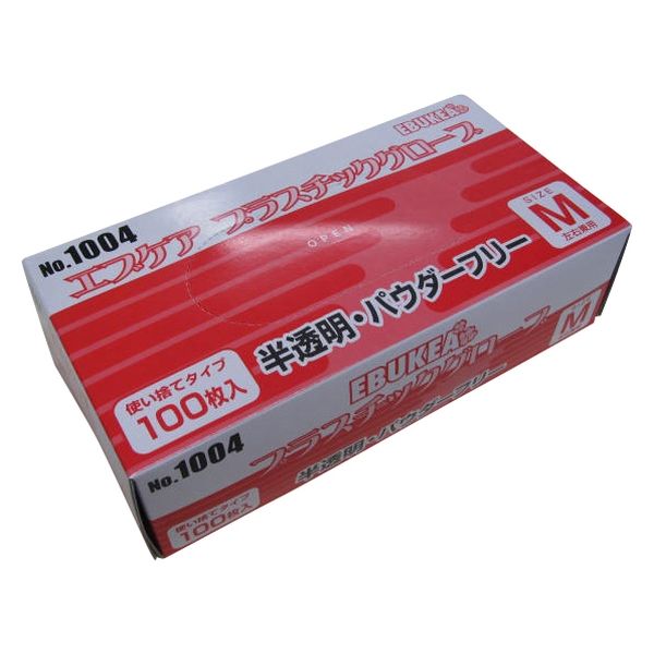 エブノ エブケアプラスチックグローブ(箱粉無) 24952300 M 1004(100マイイリ) 1箱(100入)（直送品）