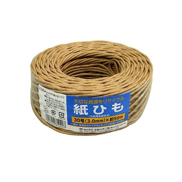 宮島化学工業 紙ひも 茶 30号(3mm)×50m Y030 1巻 63-7918-98（直送品）