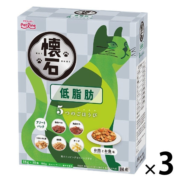 懐石 5つのごほうび 低脂肪 国産 180g（18g×10袋 ）3個 ペットライン キャットフード 猫用 - アスクル