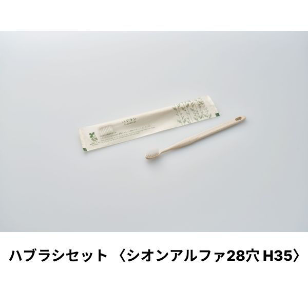 ホテルアメニティ ハブラシ(シオンアルファH35 28穴) 3gシュリンク エコグリーン ハスクシリーズ 00475593（直送品）