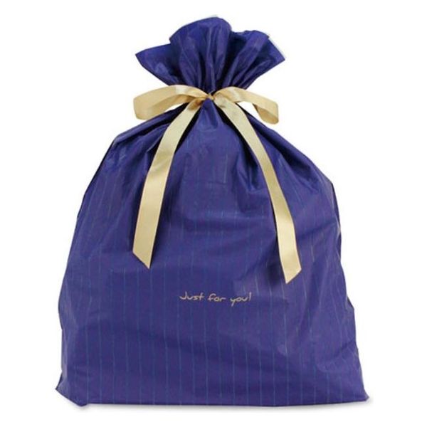 ベルベ ラッピング用品 4027 リボン付ギフトバッグ ピンストライプネイビー特大 00769276 1パック(10点)（直送品）