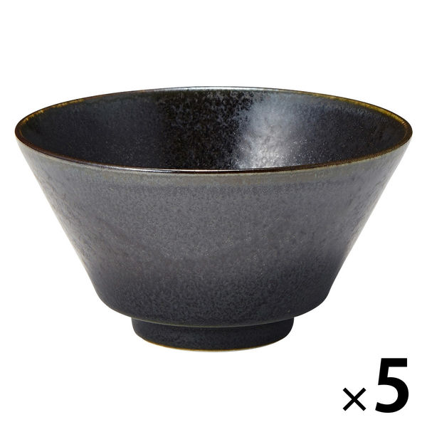 無印良品 美濃焼 飯碗 黒釉 約直径12.7cm 1セット（1個×5） 良品