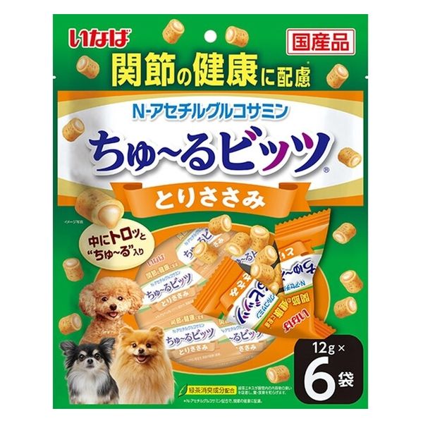 いなば ちゅ～るビッツ 関節の健康に配慮 とりささみ 国産（12g×6袋）1袋 犬用 おやつ - アスクル