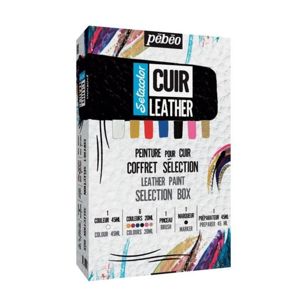 Pebeo セタカラーレザー(革用)セレクションボックス(20mlx6色+45mlx2種+マーカー)+筆1本 295682 1本（直送品）
