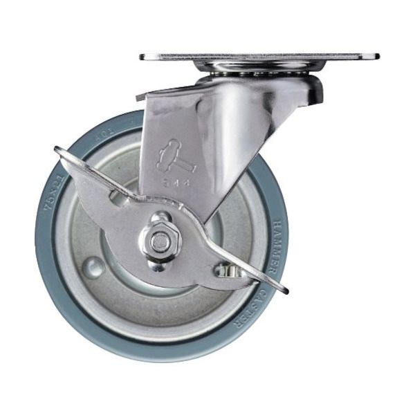 ハンマー プレート式キャスター 自在(ストッパー付) ゴム車輪(スチールホイール) 75mm Eシリーズ 415E-PR75 1個（直送品）