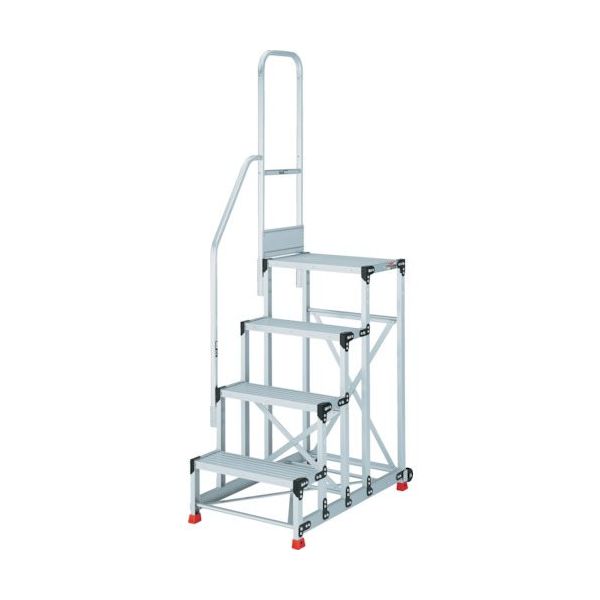 TRUSCO アルミ製作業用踏台 4段 高さ1.2m 天板寸法800×400 段高300mm 階段片手すり付き TSF-4812-TK300（直送品）