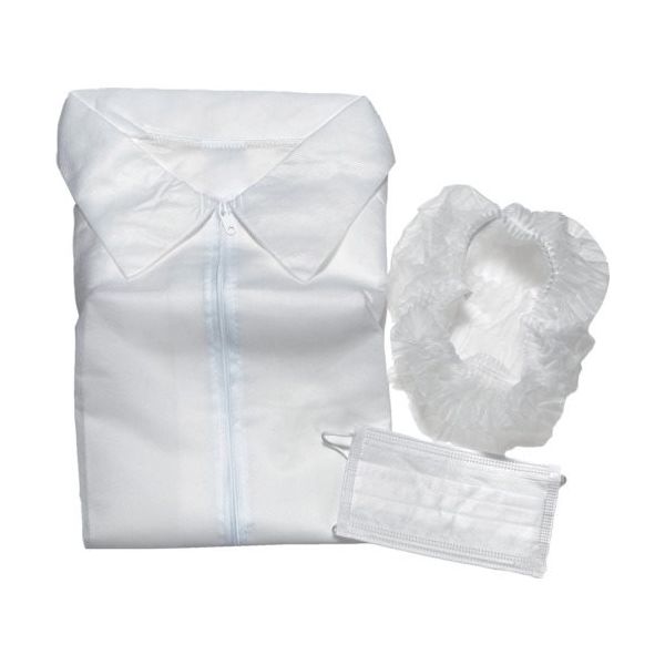 トラスコ中山 TRUSCO 不織布白衣他3点セット(白衣・マスク・ヘアキャップ) ファスナータイプ フリーサイズ DPS3-F 1セット（直送品）