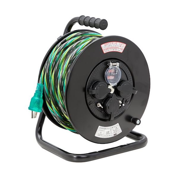 TRUSCO 光るドラムリール 防雨防塵型100V 温度センサー付 アース付 過負荷漏電保護兼用ブレーカー付 30m TRHDL-30M（直送品）