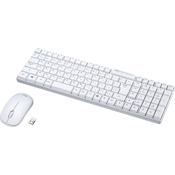 ワイヤレスキーボード 無線マウスセット メンブレン ブルーLEDマウス 付属 コンパクト ホワイト SKB-WL34SETW サンワサプライ  1個（直送品） - アスクル