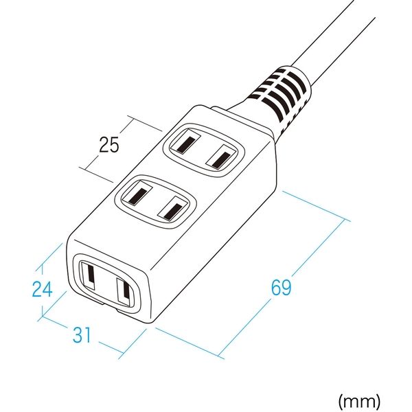 延長コード 電源タップ 1m 2P（ピン） 3個口 ブラック TAP-EX34-1BKN サンワサプライ 1個（直送品）