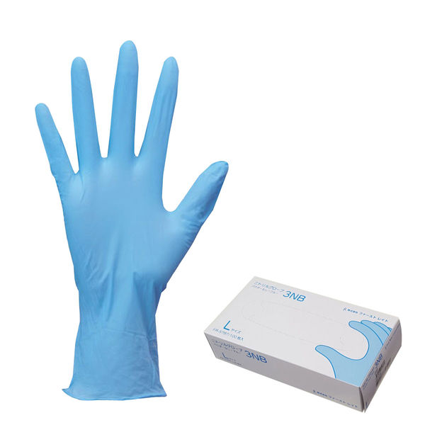 【使いきりニトリル手袋】 ファーストレイト ニトリルグローブ 3NB 粉なし ブルー L 1箱（100枚入）