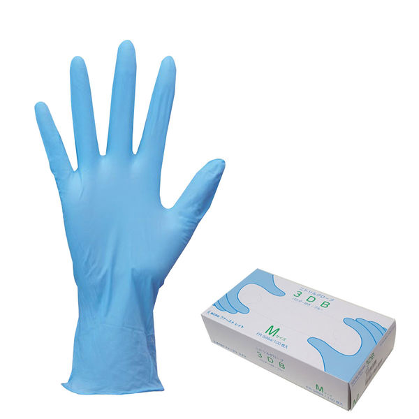 【使いきりニトリル手袋】 ファーストレイト ニトリルグローブ 3DB 粉あり ブルー M 1箱（100枚入）