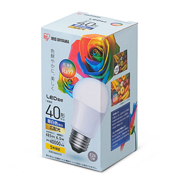 アイリスオーヤマ LED電球 高演色タイプ E26 昼白色 40形相当（485lm)  広配光 Ra97  LDA7N-G-4T5HR １個
