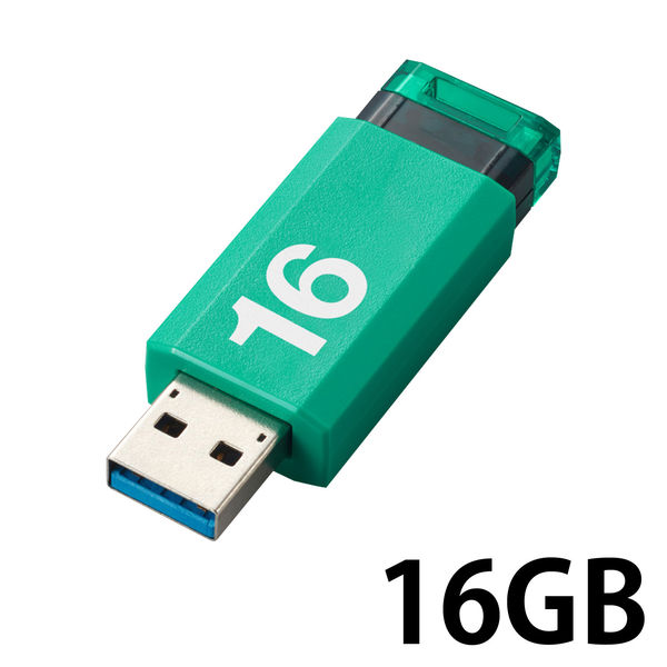 エレコム USBメモリ USB2.0 ノック式 16GB グリーン MF-APKU2016GGR 1個（直送品）