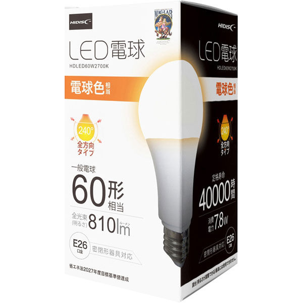 磁気研究所 LED電球 60W相当 全方向 4万時間タイプ 電球色 E26口金