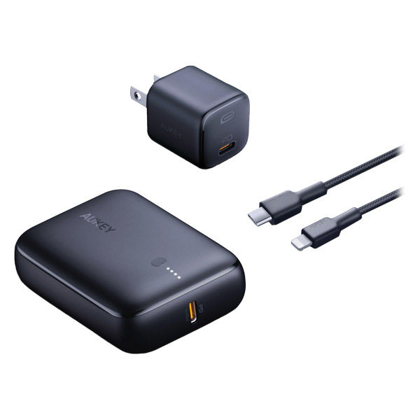 モバイルバッテリー+ライトニングケーブル+USB充電器 セット品 10000mAh On The Go Bundle TK-2-BK AUKEY