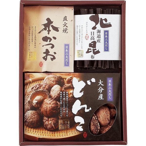ギフト包装】 日本三大だし 椎茸・鰹節・昆布 詰合せ 21-2935
