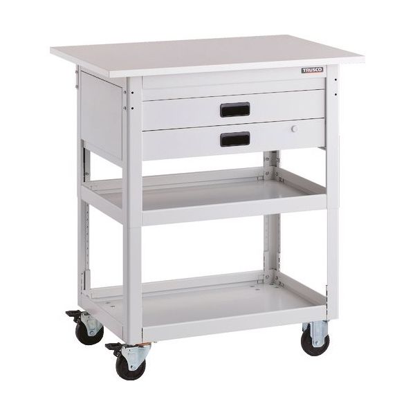 TRUSCO ツールワゴン ドルフィン 高さ調節式 天板付 900X600 2段引出 ホワイト DLWS-A973TX-W 1台（直送品）