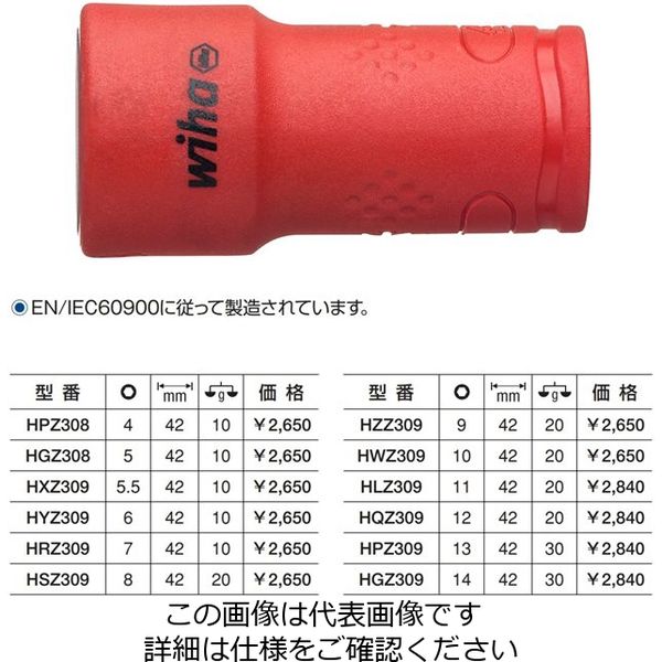 Wiha 1/4”SQ絶縁六角ソケット(ナットドライバー) H 14mm HGZ309 1セット(2個)（直送品）