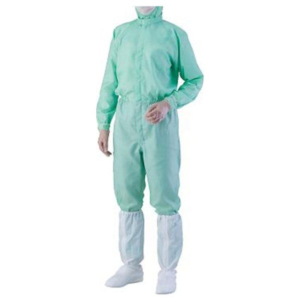 アズワン 異物混入対策ツナギ服 AS1402(男女兼用・腰裏付) グリーン M 4-2417-15 1着（直送品）