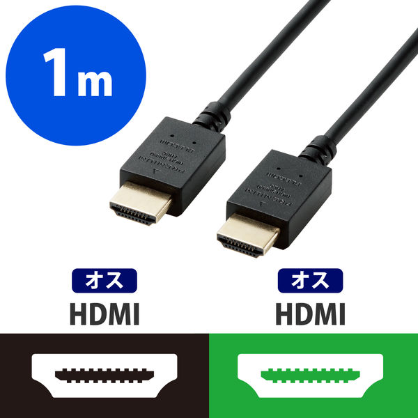 HDMIケーブル プレミアム 1m 4K対応 やわらか小型コネクタ 高画質 イーサネット対応 CAC-HDPY10BK エレコム 1個（直送品）