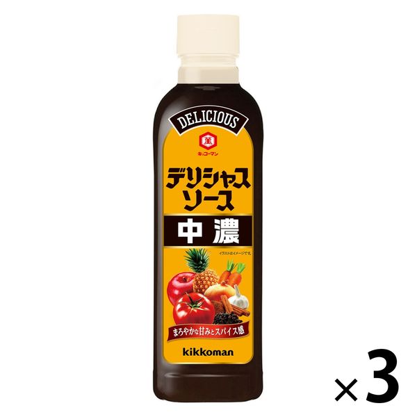 キッコーマン食品 デリシャスソース 中濃 500ml 3本