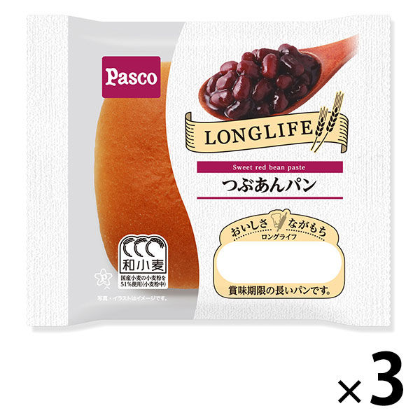 Pasco ロングライフパン つぶあんパン 1セット（3個入） 敷島製パン