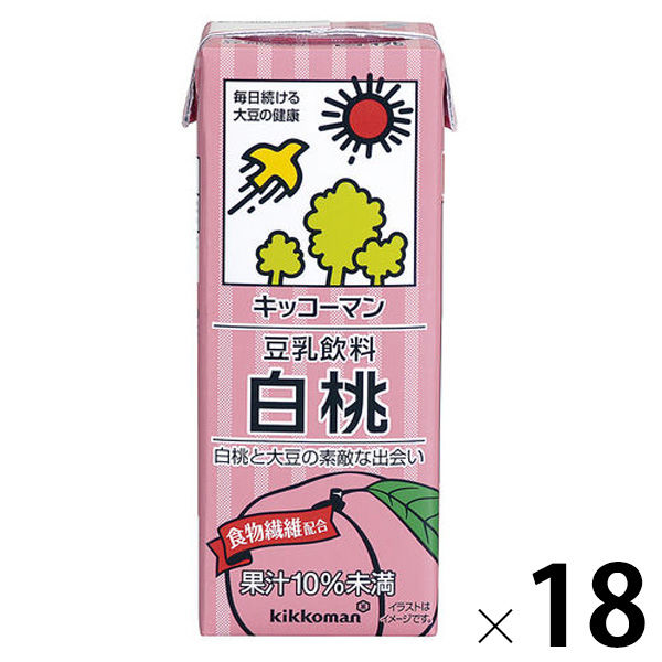 キッコーマン 豆乳飲料 白桃 200ml 1箱（18本入） - アスクル