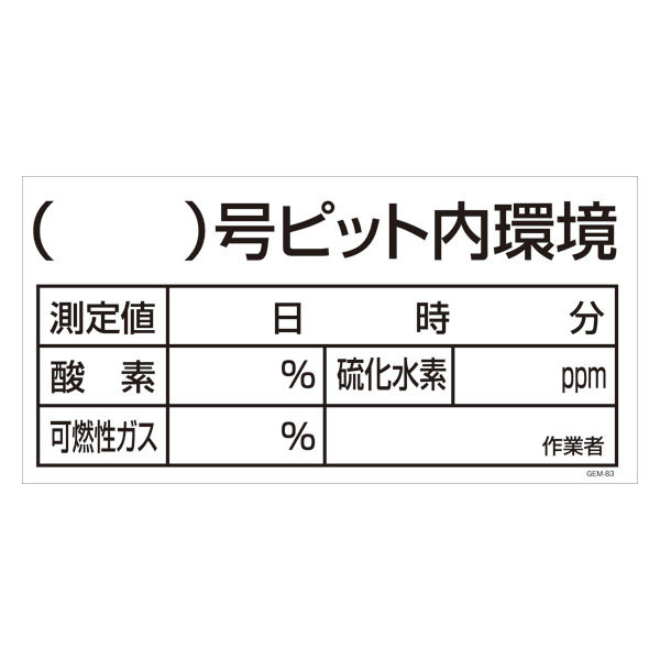 グリーンクロス マンガ標識　ＧＥＭーＭ８３　（）号ピット内環境 6300005472 1枚（直送品）