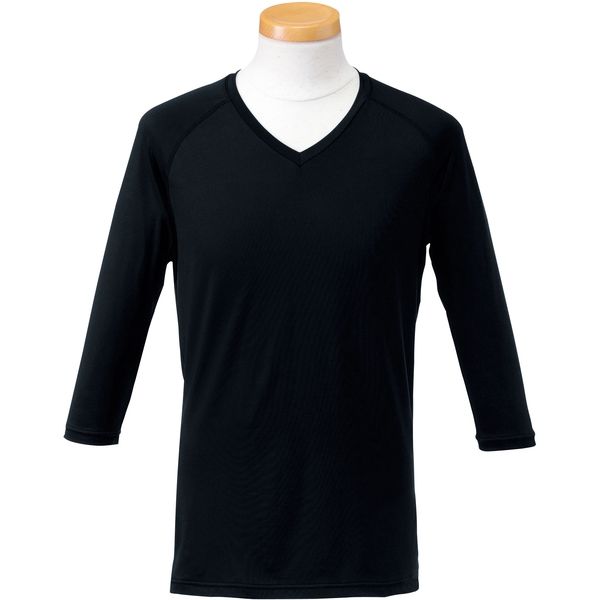 ヤギコーポレーション　七分袖Ｖネックインナー　ブラック　ＬＬ　 R8190 1枚（取寄品）