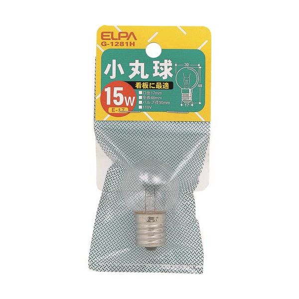朝日電器 ELPA 小丸球 E17 15W クリア G-1281H 1個 202-0981（直送品）