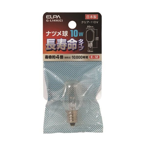 朝日電器 ELPA ナツメ球 E12 消費電力10W 長寿命 クリア G-L14H(C) 1個 168-3818（直送品）