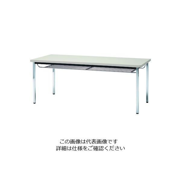 トラスコ中山 TRUSCO 会議用テーブル 1500X750XH700 下棚付 丸脚 ニューグレー TDST1575-NG 1台（直送品）