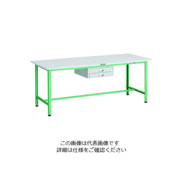 TRUSCO 軽荷重作業台(300kg)AE型 1800X750XH740 薄型2段引出し付 ヤンググリーン色 AE-1800UDC2 YG（直送品）