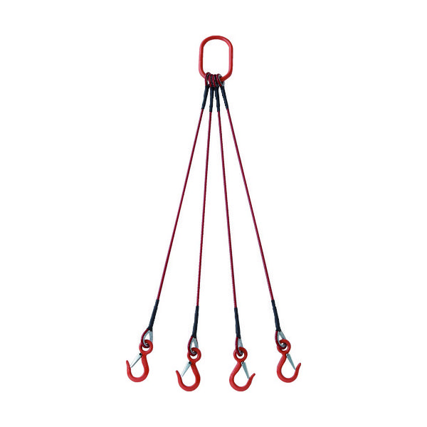 TRUSCO 4本吊玉掛ワイヤロープスリング(カラー被覆付)アルミロックタイプ 赤透明2M 収縮カバー付 TWSP4P6S2WT 1セット（直送品）