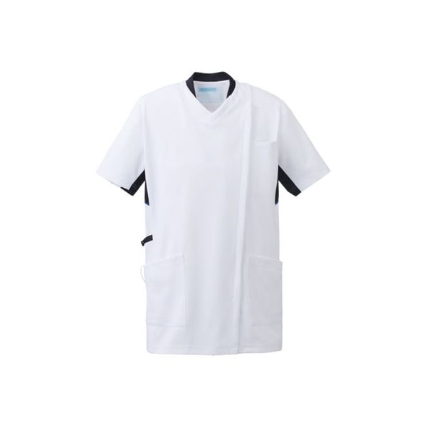 KAZEN スクラブジャケット半袖（男女兼用） 988-18 LL ホワイト×ネイビー 1枚（直送品）